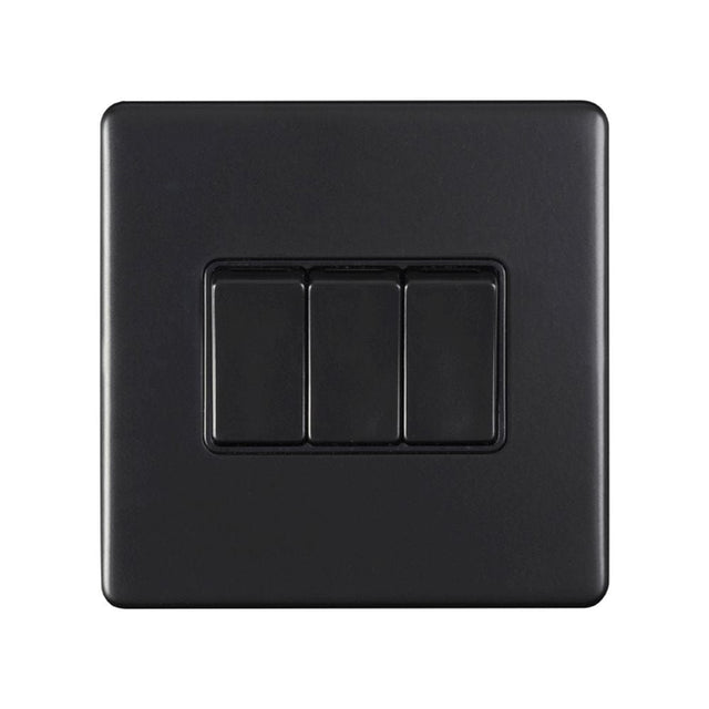 EuroLite Electrical Matt Black / 3 Gang Switch / (With Black Trim) Eurolite Concealed 3mm 3 Gang Switch - Matt Black (With Black Trim)