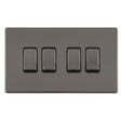 EuroLite Electrical Black Nickel / 4 GANG 10AMP 2WAY SWITCH FLAT CONCEALED BLACK NICKEL PLATE MATCHING ROCKERS / (With Black Trim) Eurolite Concealed 3mm 4 Gang 10Amp 2Way Switch - Black Nickel (With Black Trim)