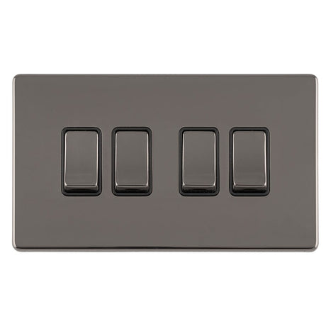 EuroLite Electrical Black Nickel / 4 GANG 10AMP 2WAY SWITCH FLAT CONCEALED BLACK NICKEL PLATE MATCHING ROCKERS / (With Black Trim) Eurolite Concealed 3mm 4 Gang 10Amp 2Way Switch - Black Nickel (With Black Trim)