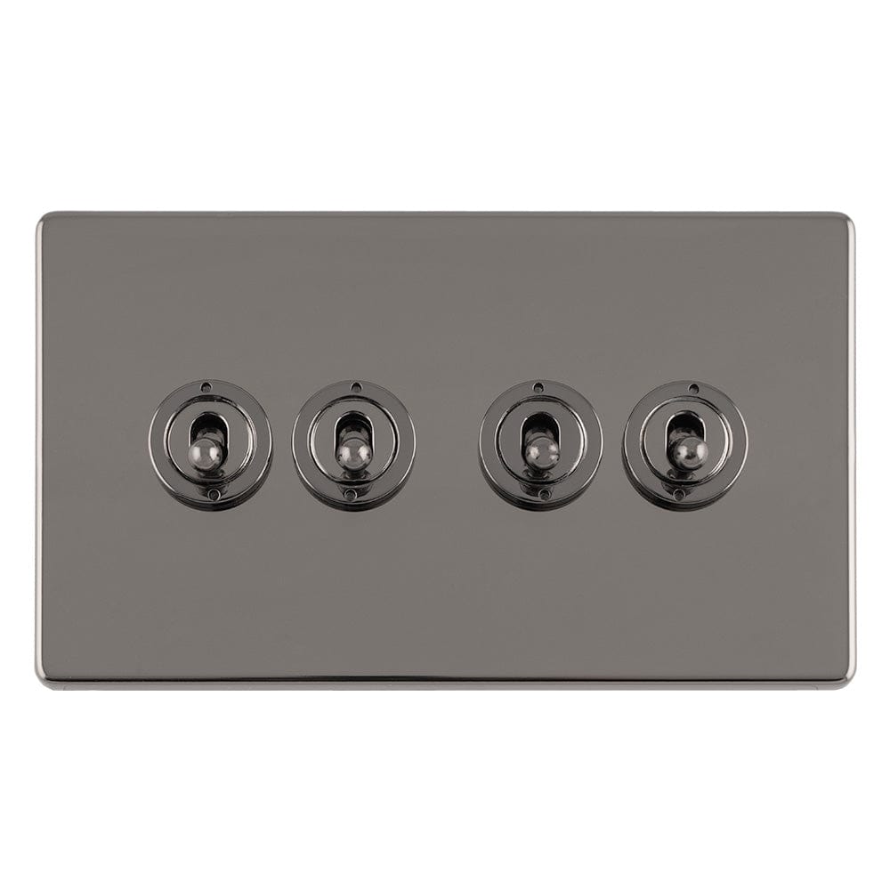 EuroLite Electrical Black Nickel / 4 GANG 10AMP 2WAY TOGGLE SWITCH BLACK NICKEL PLATE / (With Black Trim) Eurolite Concealed 3mm 4 Gang 10Amp 2Way Toggle Switch Black Nickel Plate - Black Nickel (With Black Trim)
