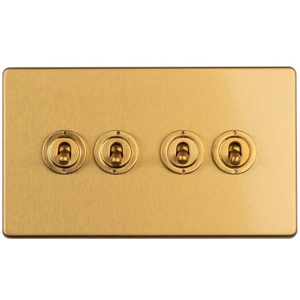 EuroLite Electrical Satin Brass / 4 Gang 2 Way Toggle Switch / (With Black Trim) Eurolite Concealed 3mm 4 Gang 2 Way Toggle Switch - Satin Brass