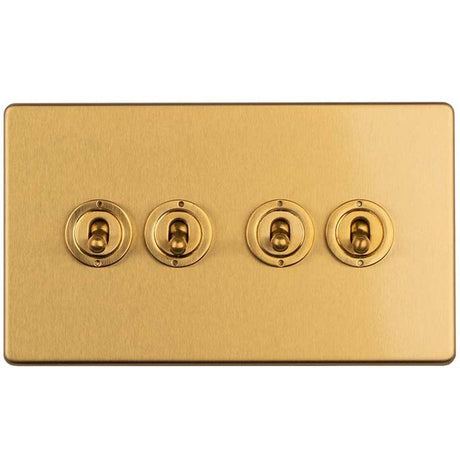 EuroLite Electrical Satin Brass / 4 Gang 2 Way Toggle Switch / (With Black Trim) Eurolite Concealed 3mm 4 Gang 2 Way Toggle Switch - Satin Brass