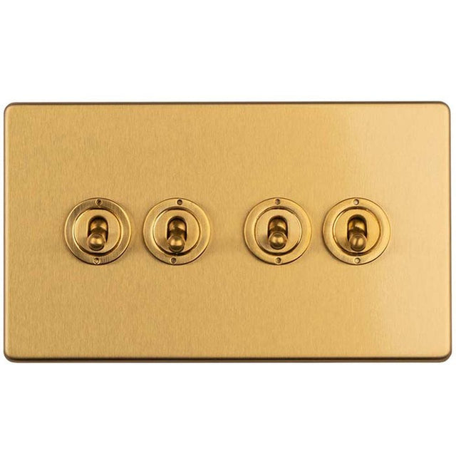 EuroLite Electrical Satin Brass / 4 Gang 2 Way Toggle Switch / (With Black Trim) Eurolite Concealed 3mm 4 Gang 2 Way Toggle Switch - Satin Brass
