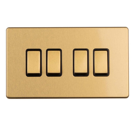 EuroLite Electrical Satin Brass / 4 gang 2Way Switch / (With Black Trim) Eurolite Concealed 3mm 4 gang 2Way Switch - Satin Brass