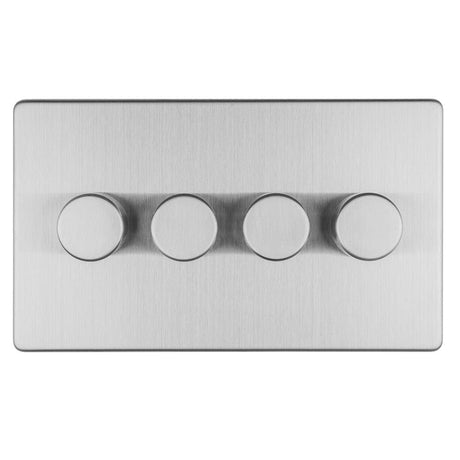 EuroLite Electrical Stainless Steel / 4 Gang Led Push On Off 2Way Dimmer Flat Concealed Satin Stainless Plate / (With Black Trim) Eurolite Concealed 3mm 4 Gang Led Push On Off 2Way Dimmer - Stainless Steel (With Black Trim)