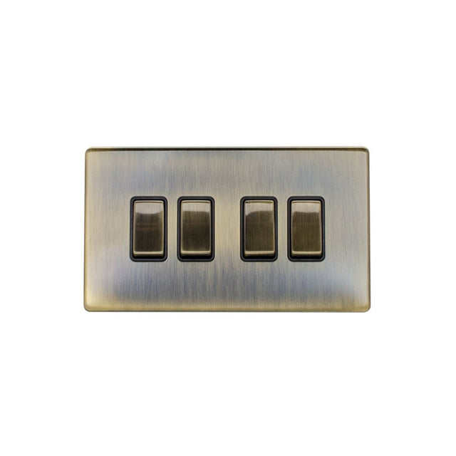 EuroLite Electrical Antique Brass / 4 Gang Switch / (With Black Trim) Eurolite Concealed 3mm 4 Gang Switch - Antique Brass (With Black Trim)