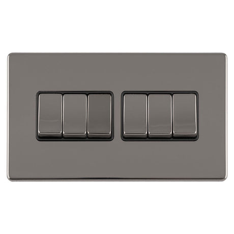 EuroLite Electrical Black Nickel / 6 GANG 10AMP 2WAY SWITCH FLAT CONCEALED BLACK NICKEL PLATE MATCHING ROCKERS / (With Black Trim) Eurolite Concealed 3mm 6 Gang 10Amp 2Way Switch - Black Nickel (With Black Trim)