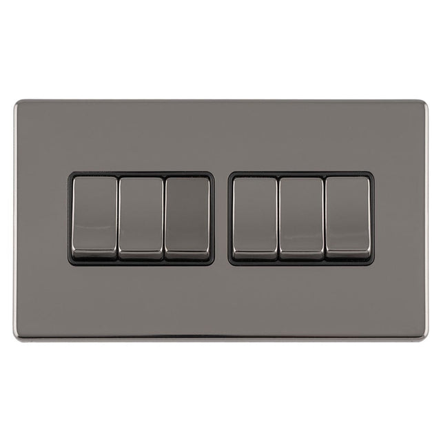 EuroLite Electrical Black Nickel / 6 GANG 10AMP 2WAY SWITCH FLAT CONCEALED BLACK NICKEL PLATE MATCHING ROCKERS / (With Black Trim) Eurolite Concealed 3mm 6 Gang 10Amp 2Way Switch - Black Nickel (With Black Trim)