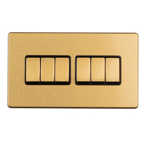 EuroLite Electrical Satin Brass / 6 gang 2Way Switch / (With Black Trim) Eurolite Concealed 3mm 6 gang 2Way Switch - Satin Brass