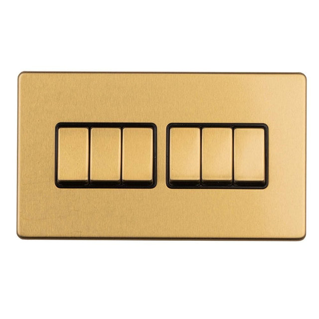 EuroLite Electrical Satin Brass / 6 gang 2Way Switch / (With Black Trim) Eurolite Concealed 3mm 6 gang 2Way Switch - Satin Brass
