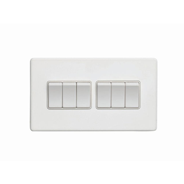 EuroLite Electrical Matt White / 6 Gang Switch / (With White Trim) Eurolite Concealed 3mm 6 Gang Switch - White (With White Trim)