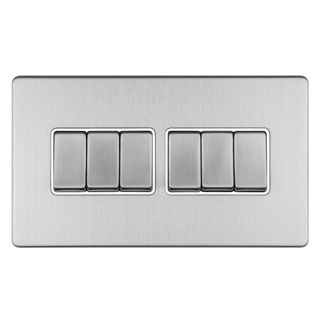 EuroLite Electrical Stainless Steel / 6 GANG 10AMP 2WAY SWITCH FLAT CONCEALED SATIN STAINLESS PLATE MATCHING ROCKERS / (With Matching Trim) Eurolite Concealed 3mm 8 Gang 10Amp 2Way Switch - Stainless Steel (With Matching Trim)