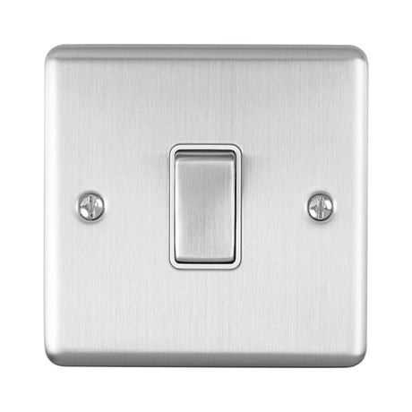EuroLite Electrical Satin Stainless / 1 Gang Switch / (With White Trim) Eurolite Enhance Decorative 1 Gang Switch - Satin Stainless Steel (With White Trim)