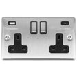 EuroLite Electrical Satin Stainless / 2 Gang 13Amp Switched Socket With Usb C / (With Rockers Trim) Eurolite Enhance Decorative 2 Gang 13Amp Switched Socket With Usb C Stainless Steel - Satin Stainless (With Rockers Trim)