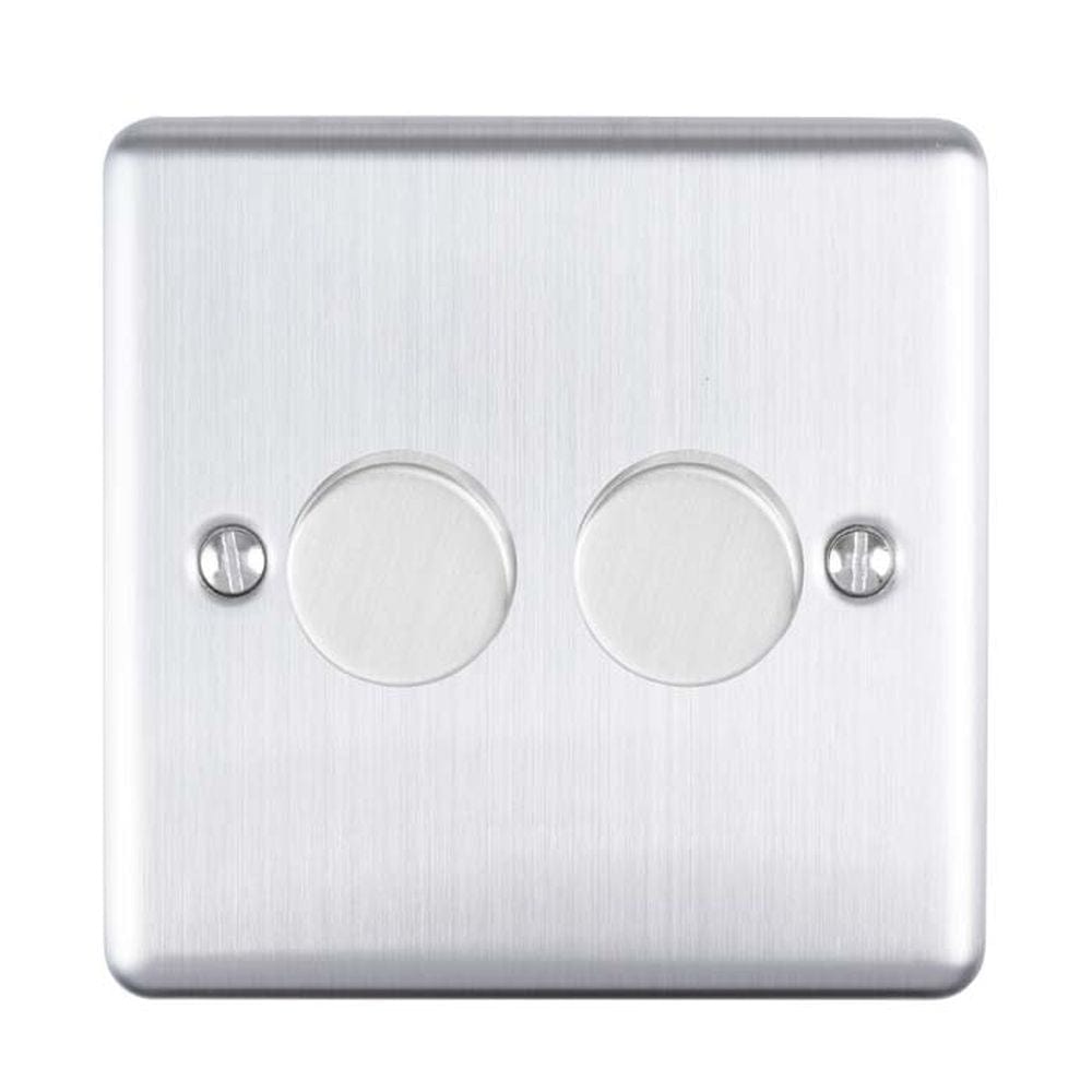 EuroLite Electrical Satin Stainless / 2 Gang Dimmer / (With Enhance Trim) Eurolite Enhance Decorative 2 Gang Dimmer - Satin Stainless Steel