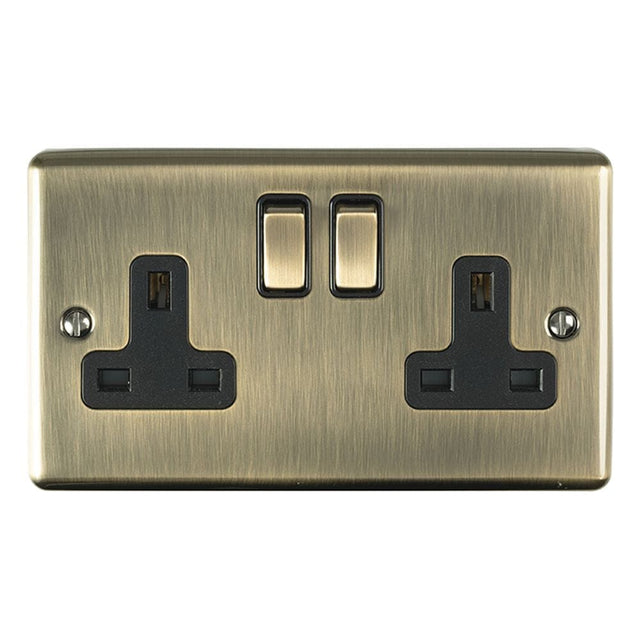 EuroLite Electrical Antique Brass / 2 Gang Socket / (With Black Trim) Eurolite Enhance Decorative 2 Gang Socket - Antique Brass (With Black Trim)