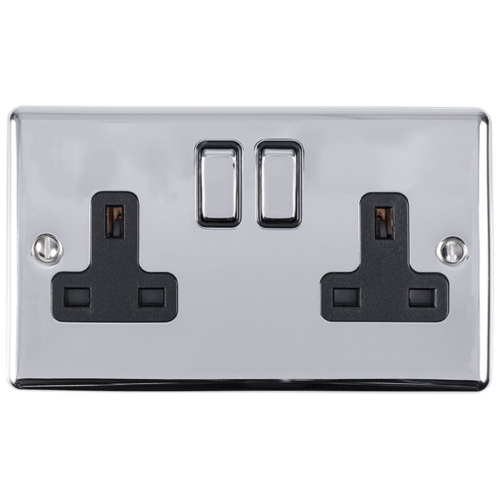 EuroLite Electrical Polished Chrome / 2 Gang Socket / (With Black Trim) Eurolite Enhance Decorative 2 Gang Socket - Polished Chrome (With Black Trim)