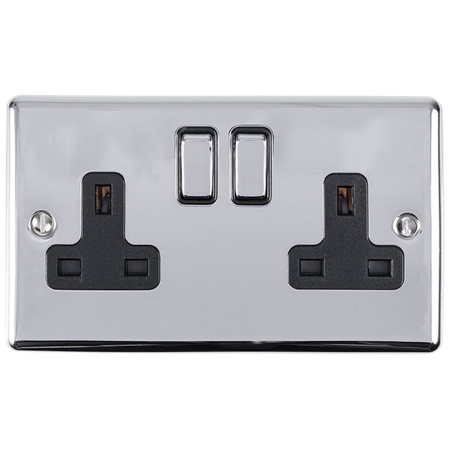 EuroLite Electrical Polished Chrome / 2 Gang Socket / (With Black Trim) Eurolite Enhance Decorative 2 Gang Socket - Polished Chrome (With Black Trim)