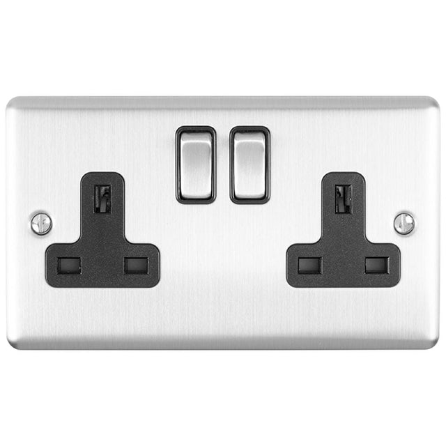 EuroLite Electrical Satin Stainless / 2 Gang Socket / (With Black Trim) Eurolite Enhance Decorative 2 Gang Socket - Satin Stainless Steel (With Black Trim)