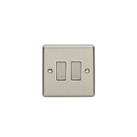 EuroLite Electrical Satin Stainless / 2 Gang Switch / (With White Trim) Eurolite Enhance Decorative 2 Gang Switch - Satin Stainless Steel (With White Trim)