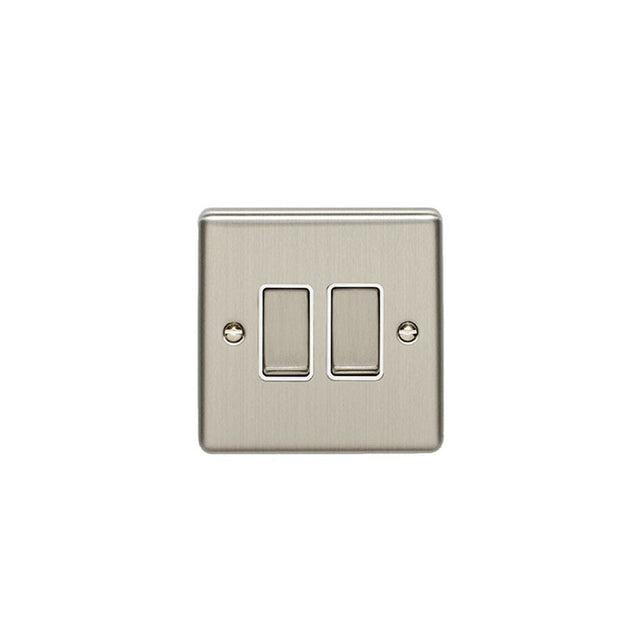 EuroLite Electrical Satin Stainless / 2 Gang Switch / (With White Trim) Eurolite Enhance Decorative 2 Gang Switch - Satin Stainless Steel (With White Trim)