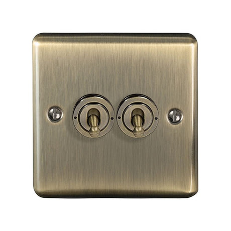 EuroLite Electrical Antique Brass / 2 Gang Toggle Switch / (With Black Trim) Eurolite Enhance Decorative 2 Gang Toggle Switch - Antique Brass (With Black Trim)