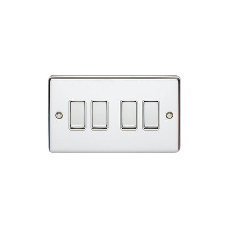 EuroLite Electrical Polished Chrome / 4 Gang Switch / (With White Trim) Eurolite Enhance Decorative 4 Gang Switch - Polished Chrome (With White Trim)