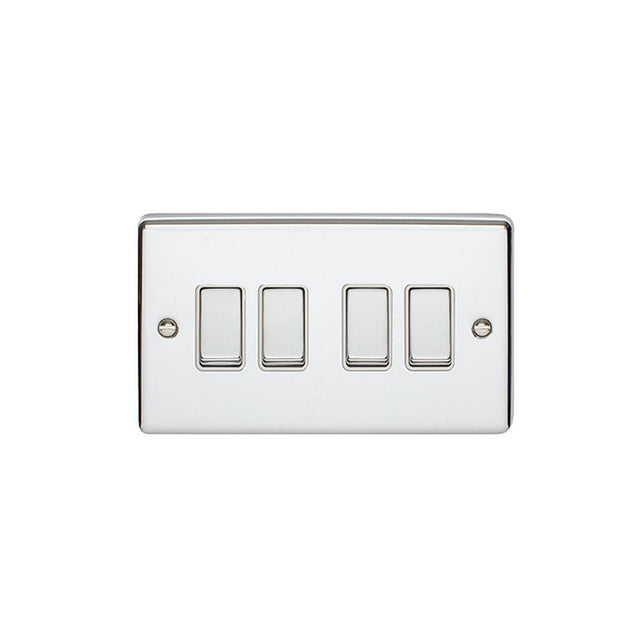 EuroLite Electrical Polished Chrome / 4 Gang Switch / (With White Trim) Eurolite Enhance Decorative 4 Gang Switch - Polished Chrome (With White Trim)