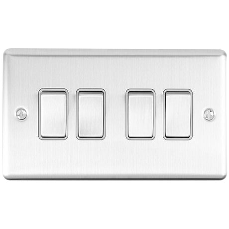 EuroLite Electrical Satin Stainless / 4 Gang Switch / (With Grey Trim) Eurolite Enhance Decorative 4 Gang Switch - Satin Stainless Steel (With Grey Trim)