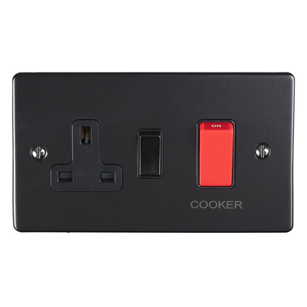 EuroLite Electrical Matt Black / 45Amp Switch with a socket / (With Black Trim) Eurolite Enhance Decorative 45Amp Switch with a socket - Matt Black (With Black Trim)