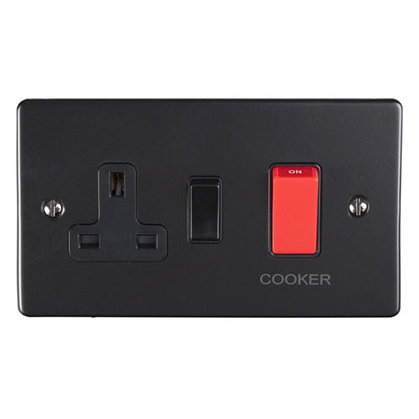 EuroLite Electrical Matt Black / 45Amp Switch with a socket / (With Black Trim) Eurolite Enhance Decorative 45Amp Switch with a socket - Matt Black (With Black Trim)