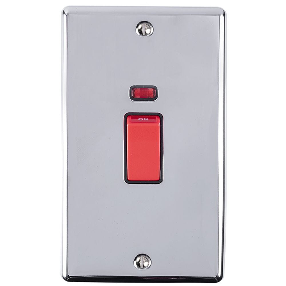 EuroLite Electrical Polished Chrome / 45Amp Switch with Neon Indicator / (With Black Trim) Eurolite Enhance Decorative 45Amp Switch with Neon Indicator - Polished Chrome (With Black Trim)