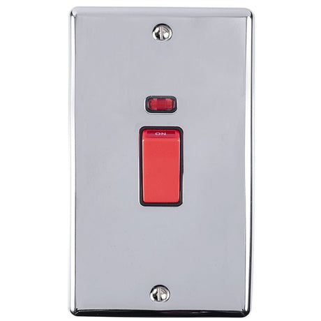 EuroLite Electrical Polished Chrome / 45Amp Switch with Neon Indicator / (With Black Trim) Eurolite Enhance Decorative 45Amp Switch with Neon Indicator - Polished Chrome (With Black Trim)