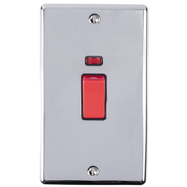 EuroLite Electrical Polished Chrome / 45Amp Switch with Neon Indicator / (With Black Trim) Eurolite Enhance Decorative 45Amp Switch with Neon Indicator - Polished Chrome (With Black Trim)