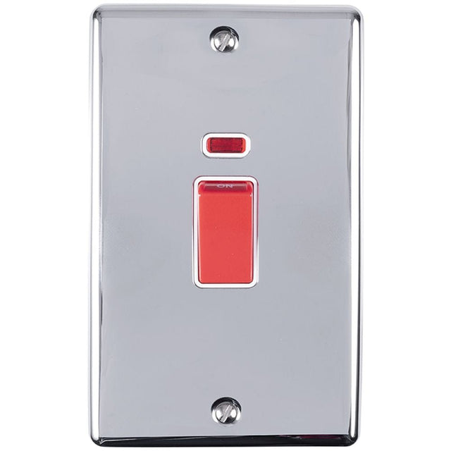 EuroLite Electrical Polished Chrome / 45Amp Switch with Neon Indicator / (With White Trim) Eurolite Enhance Decorative 45Amp Switch with Neon Indicator - Polished Chrome (With White Trim)