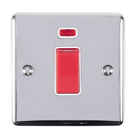 EuroLite Electrical Polished Chrome / 45Amp Switch with Neon Indicator / (With White Trim) Eurolite Enhance Decorative 45Amp Switch with Neon Indicator - Polished Chrome (With White Trim)