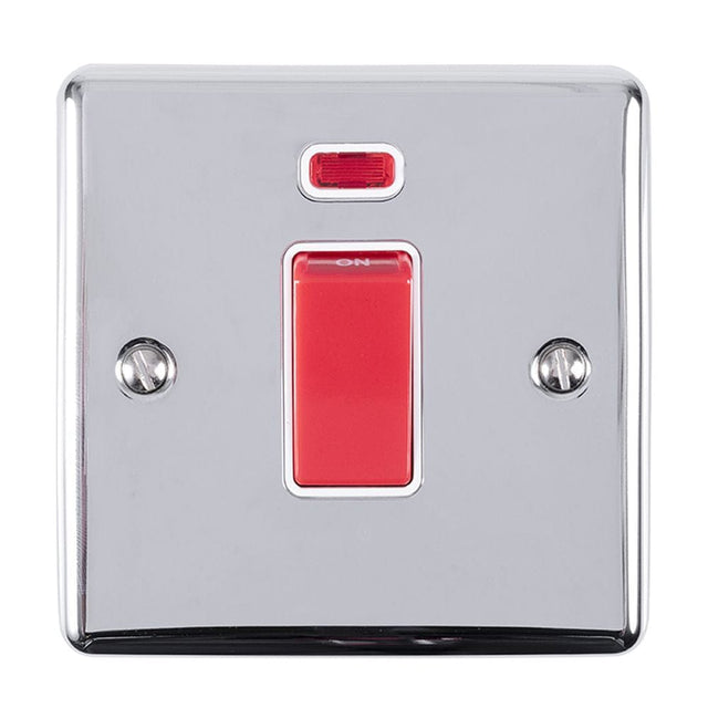 EuroLite Electrical Polished Chrome / 45Amp Switch with Neon Indicator / (With White Trim) Eurolite Enhance Decorative 45Amp Switch with Neon Indicator - Polished Chrome (With White Trim)