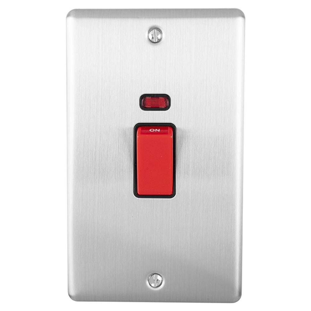 EuroLite Electrical Satin Stainless / 45Amp Switch with Neon Indicator / (With Black Trim) Eurolite Enhance Decorative 45Amp Switch with Neon Indicator - Satin Stainless Steel (With Black Trim)