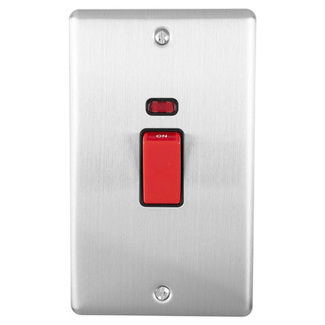 EuroLite Electrical Satin Stainless / 45Amp Switch with Neon Indicator / (With Black Trim) Eurolite Enhance Decorative 45Amp Switch with Neon Indicator - Satin Stainless Steel (With Black Trim)