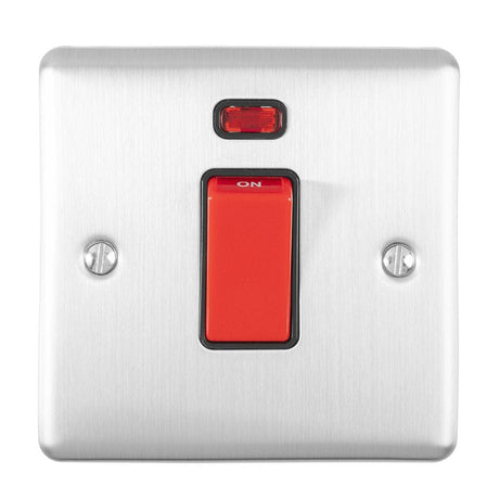 EuroLite Electrical Satin Stainless / 45Amp Switch with Neon Indicator / (With Black Trim) Eurolite Enhance Decorative 45Amp Switch with Neon Indicator - Satin Stainless Steel (With Black Trim)