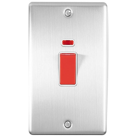EuroLite Electrical Satin Stainless / 45Amp Switch with Neon Indicator / (With White Trim) Eurolite Enhance Decorative 45Amp Switch with Neon Indicator - Satin Stainless Steel (With White Trim)