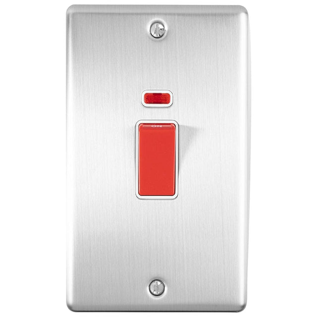 EuroLite Electrical Satin Stainless / 45Amp Switch with Neon Indicator / (With White Trim) Eurolite Enhance Decorative 45Amp Switch with Neon Indicator - Satin Stainless Steel (With White Trim)