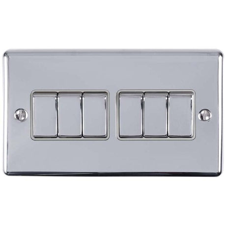 EuroLite Electrical Polished Chrome / 6 Gang Switch / (With GREY Trim) Eurolite Enhance Decorative 6 Gang Switch - Polished Chrome (With Grey Trim)