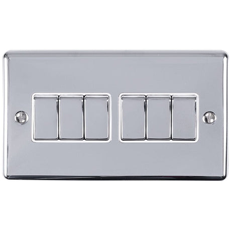 EuroLite Electrical Polished Chrome / 6 Gang Switch / (With White Trim) Eurolite Enhance Decorative 6 Gang Switch - Polished Chrome (With White Trim)