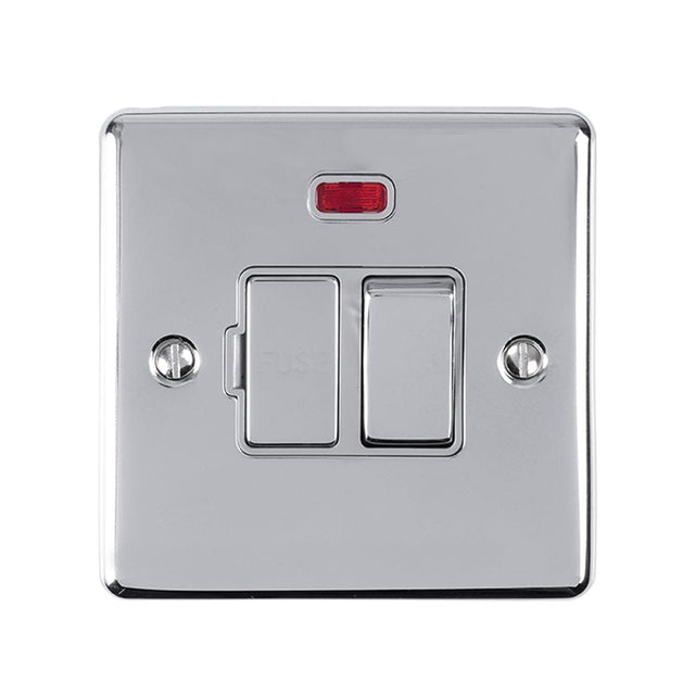 EuroLite Electrical Polished Chrome / Switched Fuse Spur With Neon Indicator / (With GREY Trim) Eurolite Enhance Decorative Switched Fuse Spur With Neon Indicator - Polished Chrome (With Grey Trim)