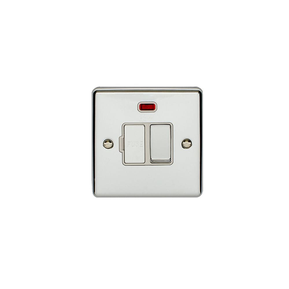 EuroLite Electrical Polished Chrome / Switched Fuse Spur With Neon Indicator / (With White Trim) Eurolite Enhance Decorative Switched Fuse Spur With Neon Indicator - Polished Chrome (With White Trim)