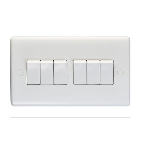 EuroLite Electrical White / 6 Gang Switch / (With White Trim) Eurolite Enhance White Plastic 2 Gang Switch - White