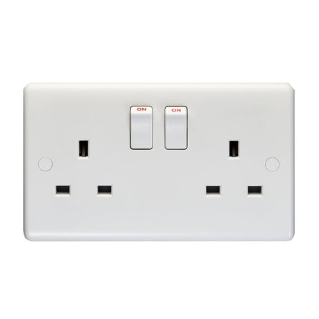 EuroLite Electrical White / 2 Gang Switched Socket Double Poled / (With White Trim) Eurolite Enhance White Plastic 2 Gang Switched Socket Double Poled - White