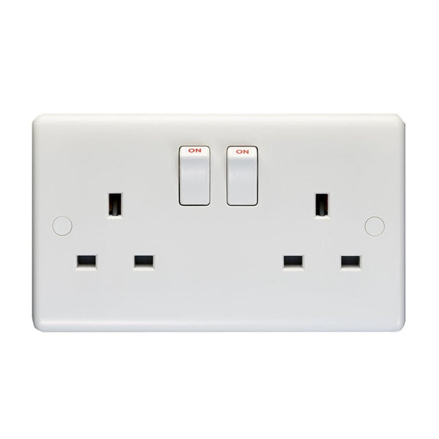 EuroLite Electrical White / 2 Gang Switched Socket Single Pole / (With White Trim) Eurolite Enhance White Plastic 2 Gang Switched Socket Single Pole - White