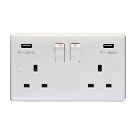 EuroLite Electrical White / 2 Gang USB Socket / (With White Trim) Eurolite Enhance White Plastic 2 Gang Usb Socket - White (With White Trim)